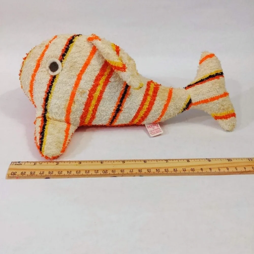 Vintage Dee Gee of California Terry Cloth Plush Fish Orange Striped Stuffed Toy